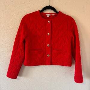 Crewcuts Girls' Heart-Quilted Red Jacket with Gold Buttons | Valentines Day!